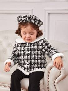 SHEIN Bimba Giacche motivo scozzese collo borg foderato termico con cappello