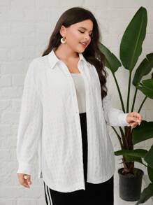 Mulvari Plus Solid Button Front Shirt Without Cami Top - White - View 1