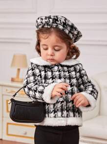 SHEIN Bimba Giacche motivo scozzese collo borg foderato termico con cappello