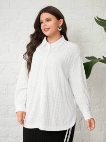 Mulvari Plus Solid Button Front Shirt Without Cami Top - White - View 5