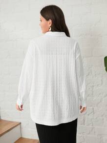 Mulvari Plus Solid Button Front Shirt Without Cami Top - White - View 6