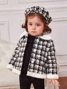 SHEIN Bimba Giacche motivo scozzese collo borg foderato termico con cappello