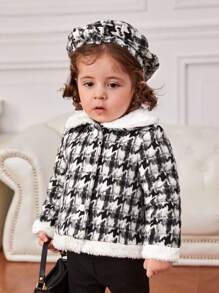 SHEIN Bimba Giacche motivo scozzese collo borg foderato termico con cappello