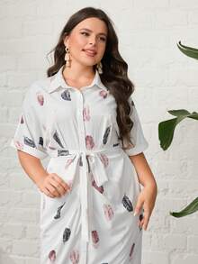 Mulvari Hơn In lông Thắt lưng Váy sơ mi - Nhiều màu - Xem 2