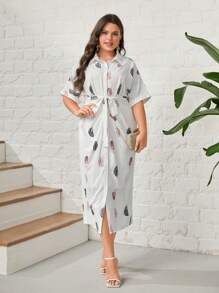 Mulvari Hơn In lông Thắt lưng Váy sơ mi - Nhiều màu - Xem 3