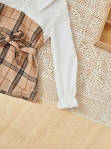 SHEIN 女大童格紋印花荷葉袖腰帶襯衫 - 彩色 - 查看 5