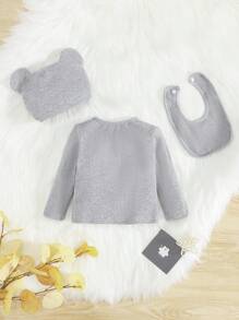 SHEIN Newborn Baby Boy Cartoon Graphic Tee & Hat & Bib