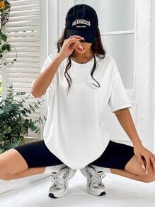 SHEIN Unity 字母圖案落肩T恤 - 白色 - 查看 5