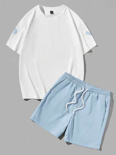 Guys Letter Graphic Tee & Drawstring Waist Shorts