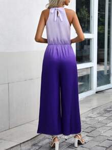 SHEIN Clasi 漸層闊腿繞頸連體褲 - 紫色 - 查看 3