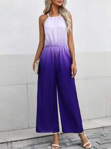 SHEIN Clasi 漸層闊腿繞頸連體褲 - 紫色 - 查看 4