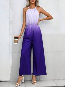 SHEIN Clasi 漸層闊腿繞頸連體褲 - 紫色 - 查看 1