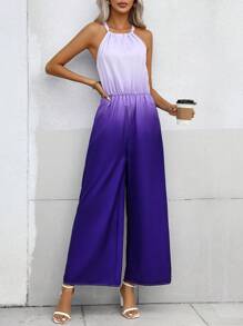 SHEIN Clasi 漸層闊腿繞頸連體褲 - 紫色 - 查看 5