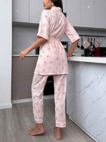 Cherry Print Belted PJ Set / Pajama Set