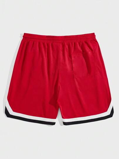 Guys Letter Graphic Contrast Trim Drawstring Waist Shorts