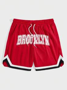 Manfinity VCAY Nam Đồ họa Chữ cái Viền tương phản Eo dây rút Quần short - Đỏ - Xem 3