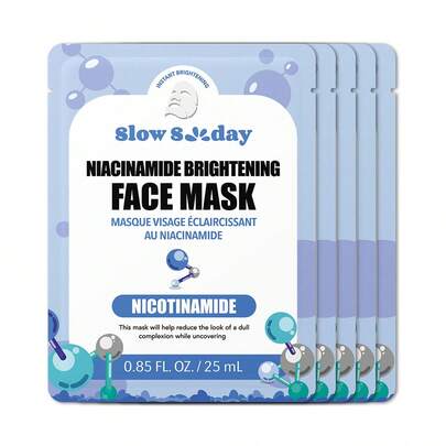 SlowSunday Hydrating Face Masks, Instant Brightening Firming Anti Aging Face Sheet Masks, Moisturizing Spa Face Masks Skincare With Niacinamide, 5pcs, K Beauty, Ideal For Party, Suitable For Summer