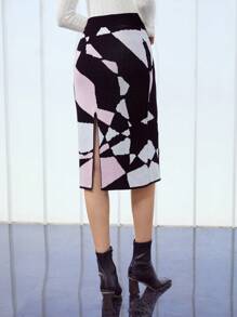 MOTF PREMIUM WOOL-BLEND ABSTRACT KNIT SKIRT - Multicolor - View 3