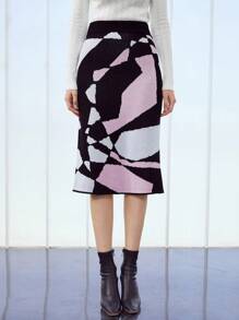 MOTF PREMIUM WOOL-BLEND ABSTRACT KNIT SKIRT - Multicolor - View 8