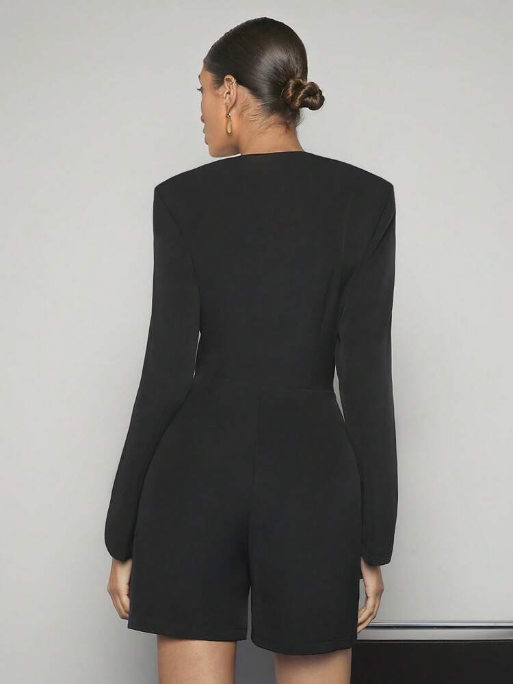 Sweetheart Neck Button Front Shirt Romper Without Chain