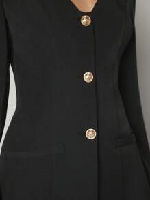 BizChic Sweetheart Neck Button Front Shirt Romper Without Chain - Black - View 5