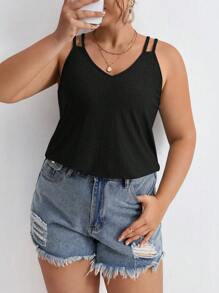 SHEIN Frenchy Hơn Chất rắn Cami ngọn - màu đen - Xem 5