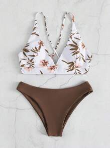 Tropical Print Bikini Set For Summer Beach - Multicolor - View 1
