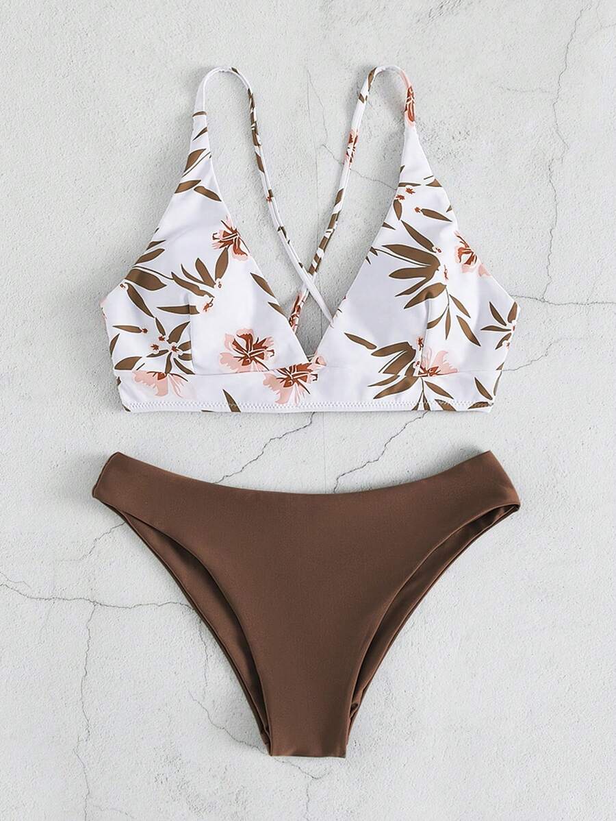 Tropical Print Bikini Set For Summer Beach - Multicolor - View 1