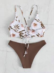 Tropical Print Bikini Set For Summer Beach - Multicolor - View 5
