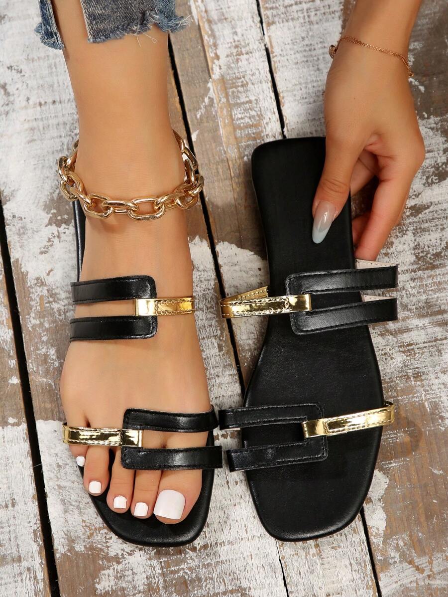 New Flat Bottom Flat Heel Women Fashionable Casual Sandals, Comfortable Slippers, Spring/Summer - Black - View 1