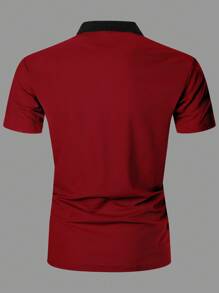 Manfinity Homme Men Letter Graphic Contrast Collar Polo Shirt - Burgundy - View 2