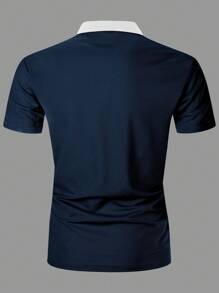 Manfinity Homme Men Letter Graphic Contrast Collar Polo Shirt - Royal Blue - View 2