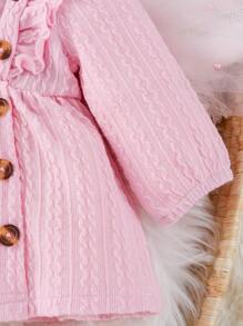 SHEIN Vestido casual de unicolor con ribete de volantes y detalles de botones para bebé niña de primavera/verano - Rosa - Ver 5