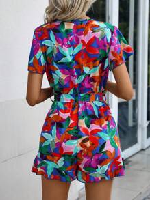 SHEIN Clasi 滿版印花腰帶連身短褲