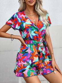 SHEIN Clasi 滿版印花腰帶連身短褲