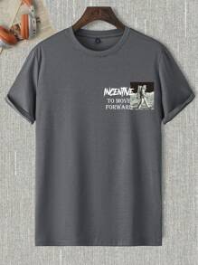 Manfinity Homme Men Astronaut And Slogan Graphic Tee - Grey - View 2