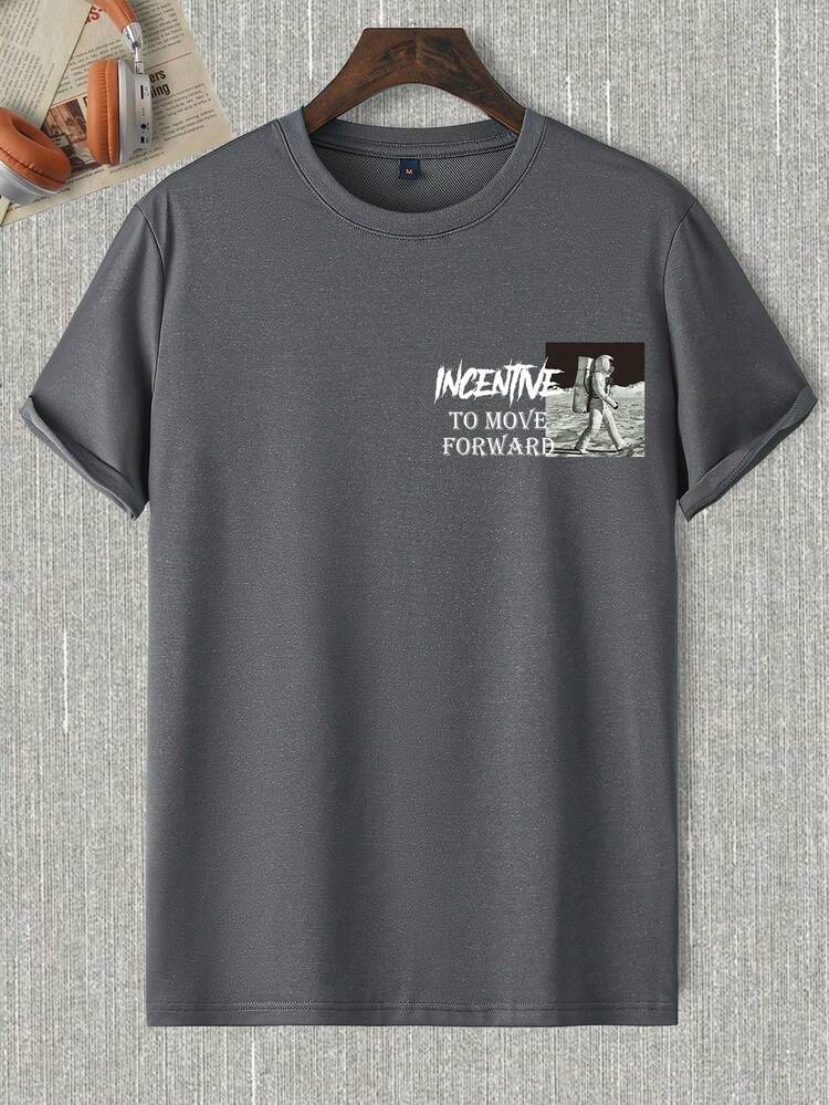 Men Astronaut And Slogan Graphic Tee