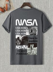 Manfinity Homme Men Astronaut And Slogan Graphic Tee - Grey - View 4