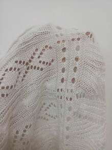 SHEIN Swim Summer Beach Women Swimwear Cover Up Beach Dress Diamond Shaped Hollow Out Shell Lace Skirt With Fan Shape Hemline - White - View 7