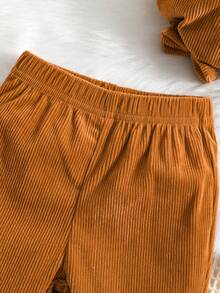 Baby Girl Bow Front Flare Leg Trousers & Accessory Hat - Brown - View 3