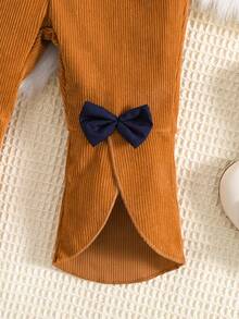 Baby Girl Bow Front Flare Leg Trousers & Accessory Hat - Brown - View 4