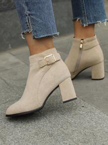beige con diseño con hebilla otoño/invierno Botas cortas tacón alto de moda de mujeres Botines - Beis - Ver 2