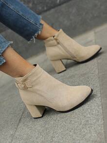 beige con diseño con hebilla otoño/invierno Botas cortas tacón alto de moda de mujeres Botines - Beis - Ver 3