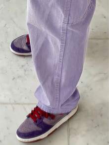 GILIPUR Solid Flap Pocket Side Cargo Pants - Lilac Purple - View 3
