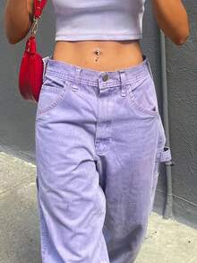 GILIPUR Solid Flap Pocket Side Cargo Pants - Lilac Purple - View 4