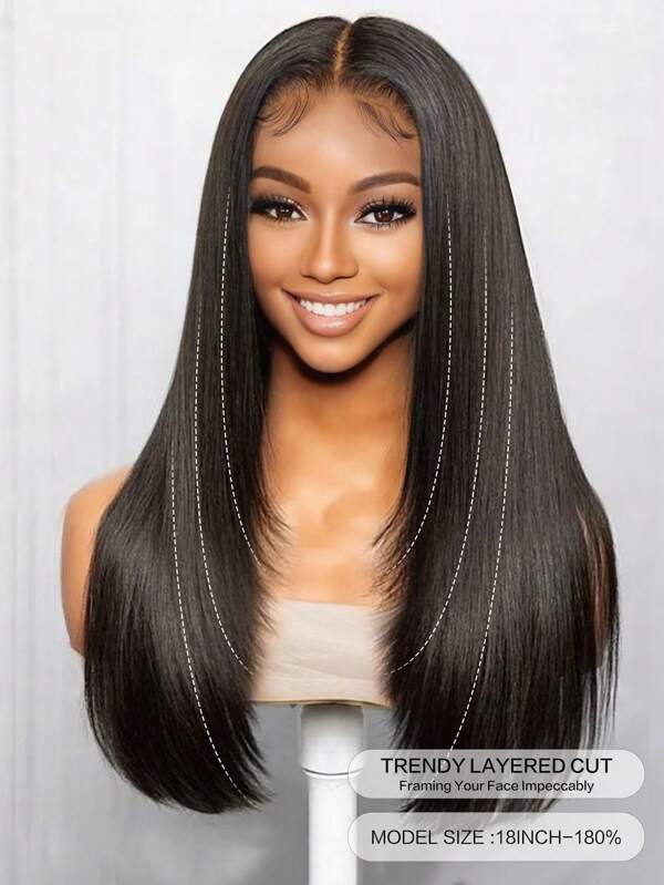 Glueless 5 X 5 Lace Closure Wig Trendy Layered Cut Silky Straight Bob