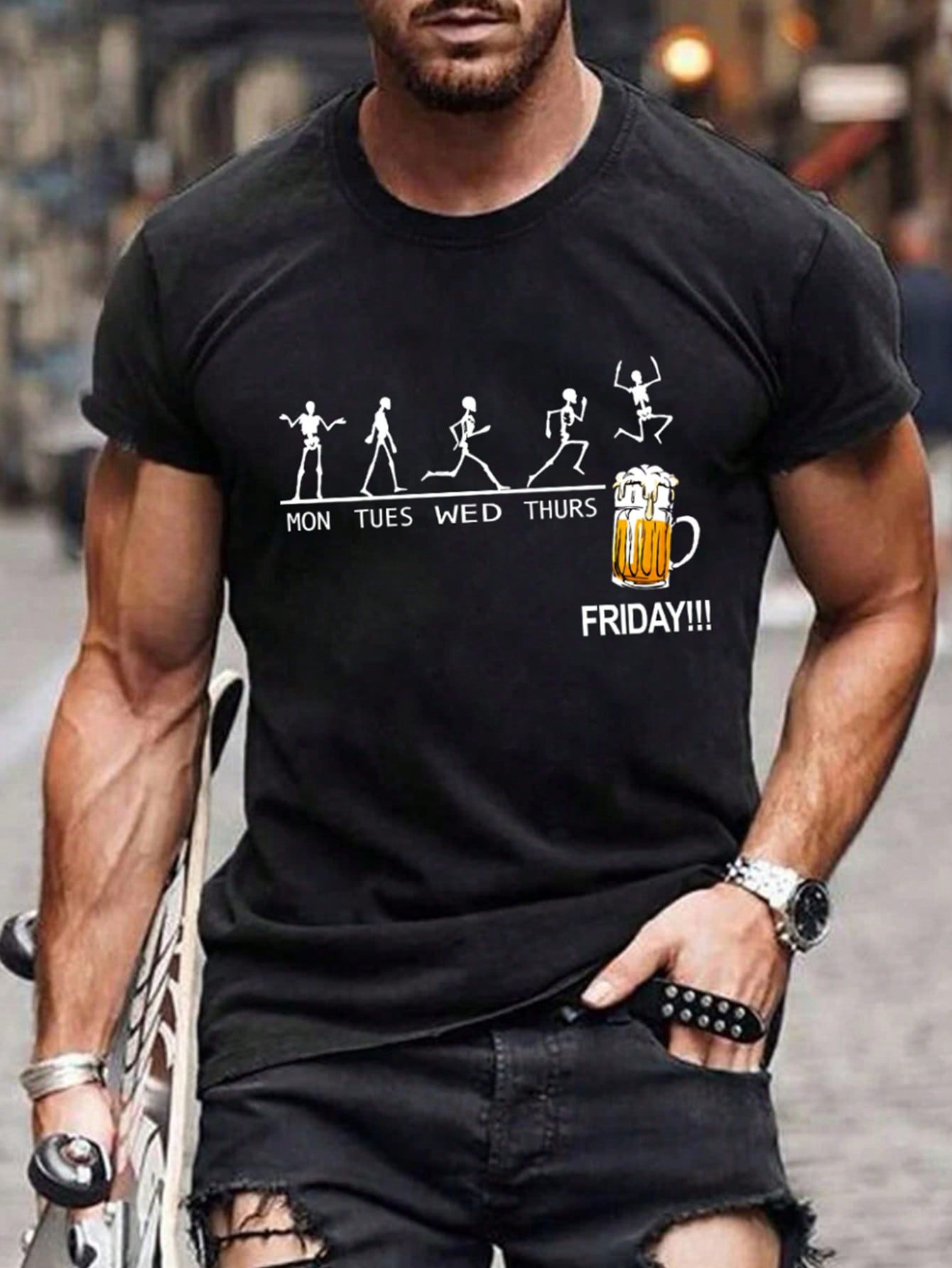 Men Letter & Skull Print Tee