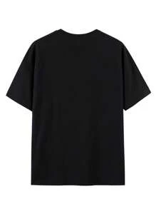 Men Letter & Skull Print Tee, Emo, 2000s Style, For Halloween - Black - View 5