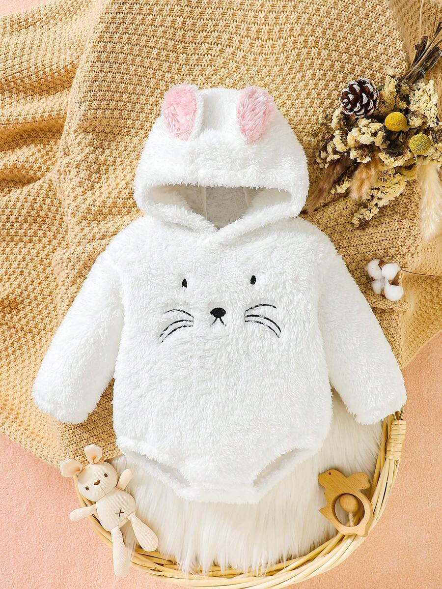 SHEIN 女嬰卡通刺繡3D耳朵設計連帽性感緊身連體衣 - 彩色 - 查看 1