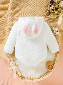 SHEIN 女嬰卡通刺繡3D耳朵設計連帽性感緊身連體衣 - 彩色 - 查看 2